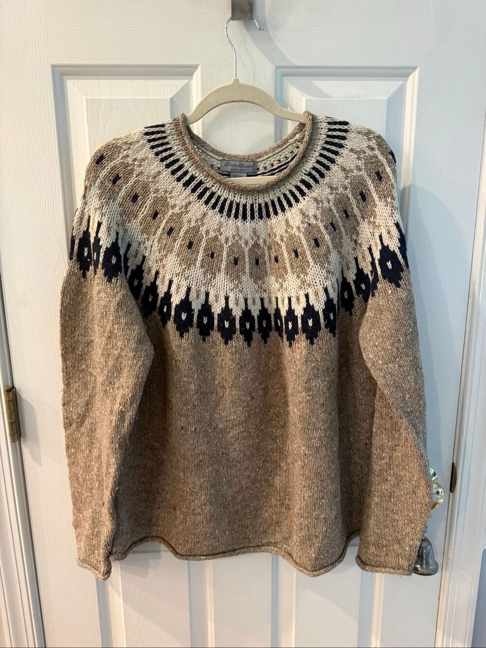 Eddie Bauer Tan & Navy Faire Isle Sweater sz XL EUC